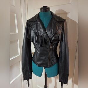Therapy Black Leather Jacket with Fringe